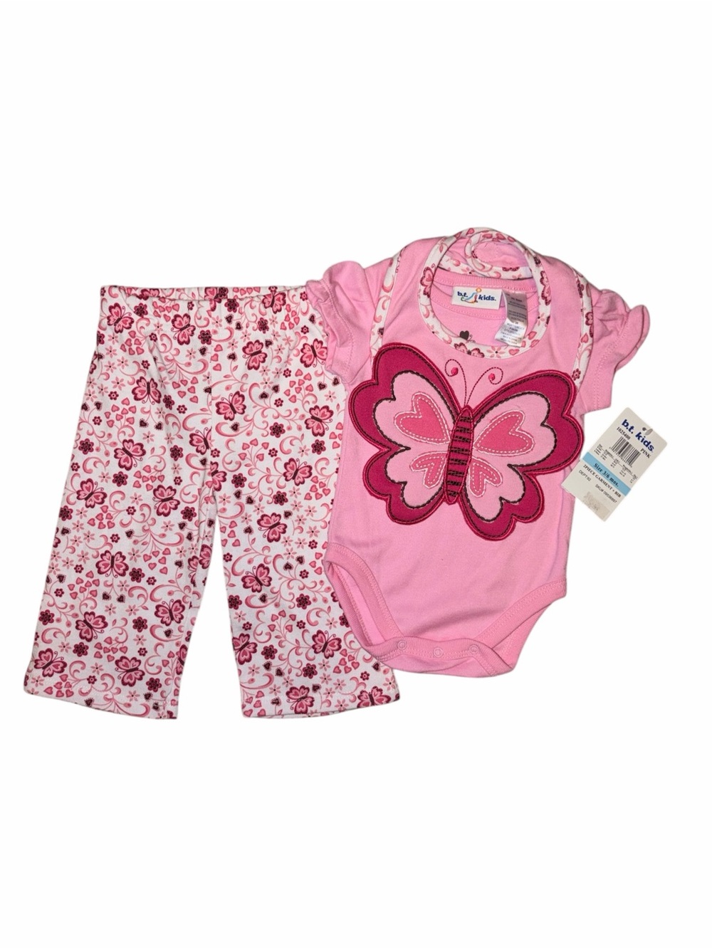 NWT Vintage Y2K B.T. Kids Pink Butterfly Baby Girl 3 pc Set 3-6M 2000s Aesthetic